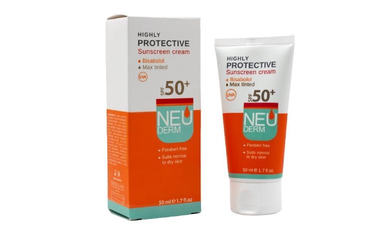 کرم ضد آفتاب بژ تیره SPF50 نئودرم مناسب پوست خشک 50 میل